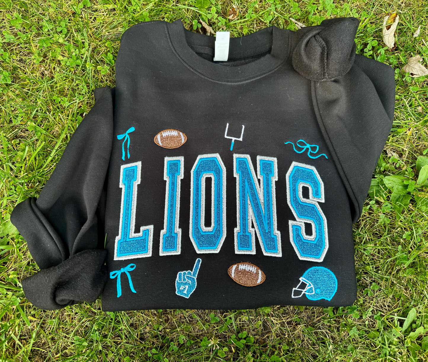 Embroidered Glitz Lions Crewneck