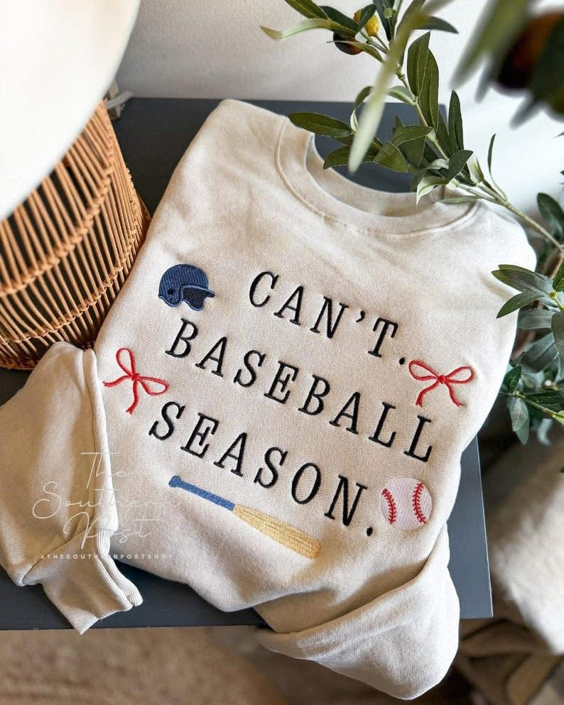 Embroidered can’t baseball season