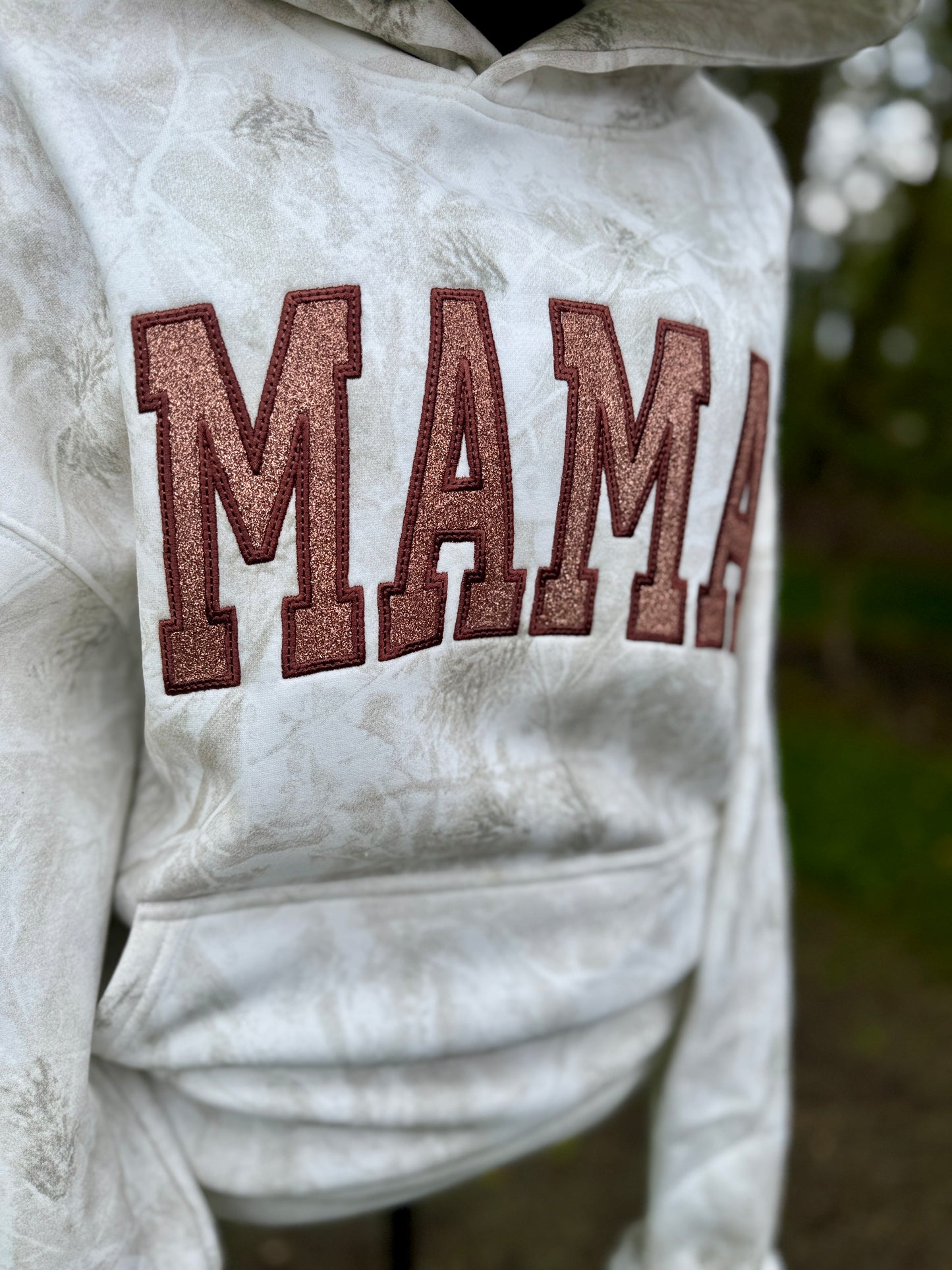 Embroidered camo mama hoodie