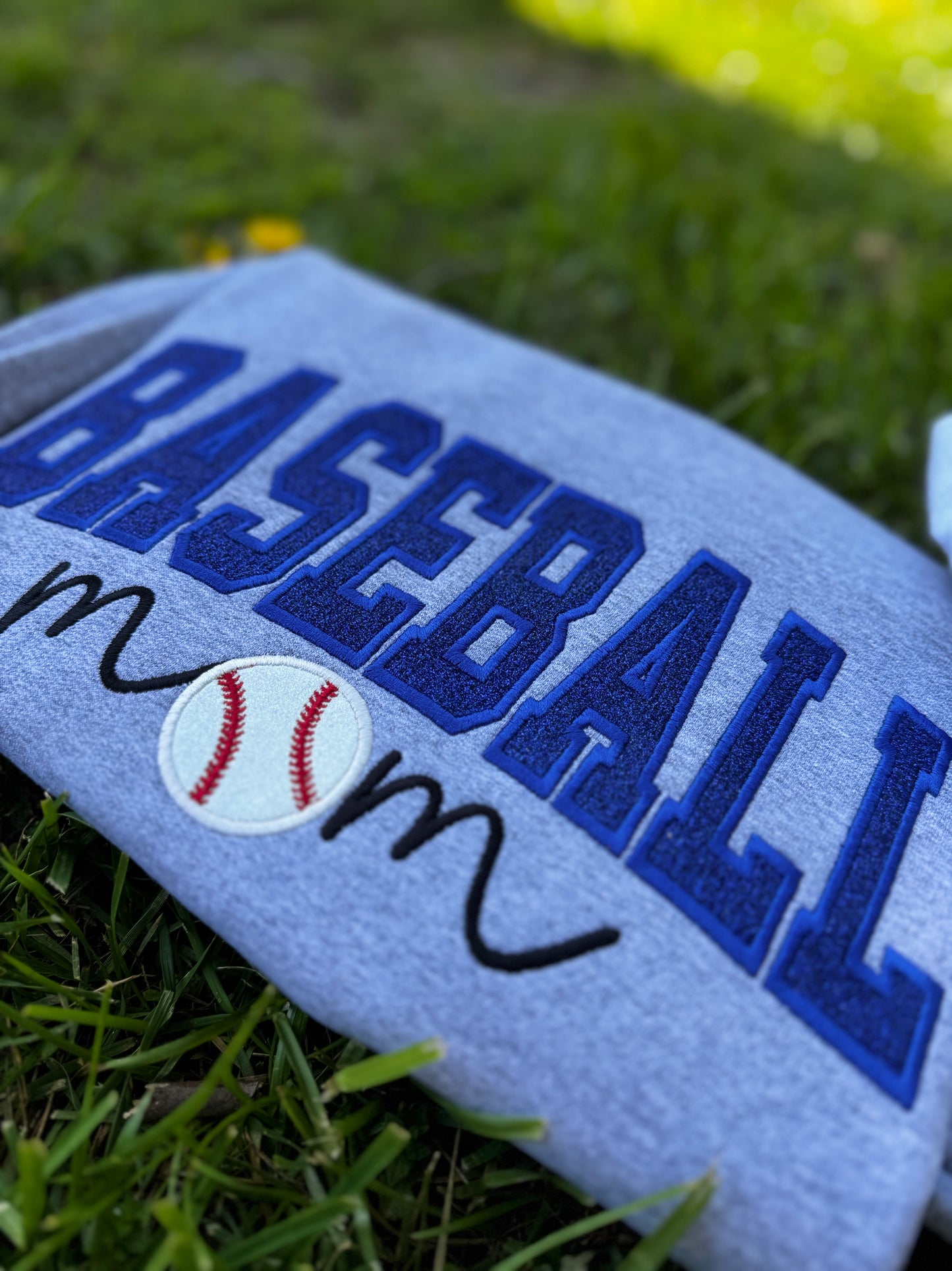 Embroidered baseball mom glitter crewneck