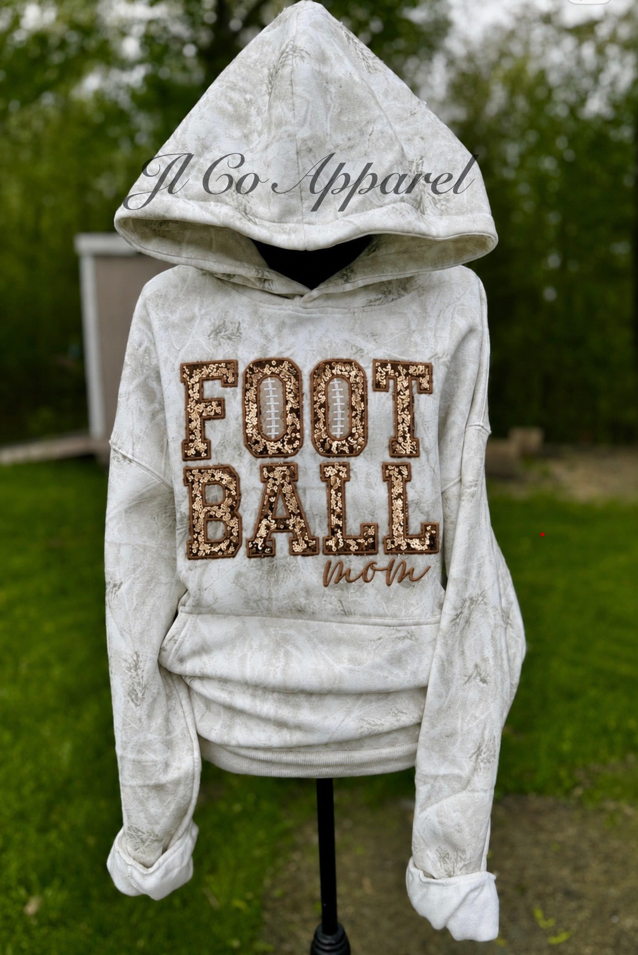 Embroidered sequin football mom hoodie