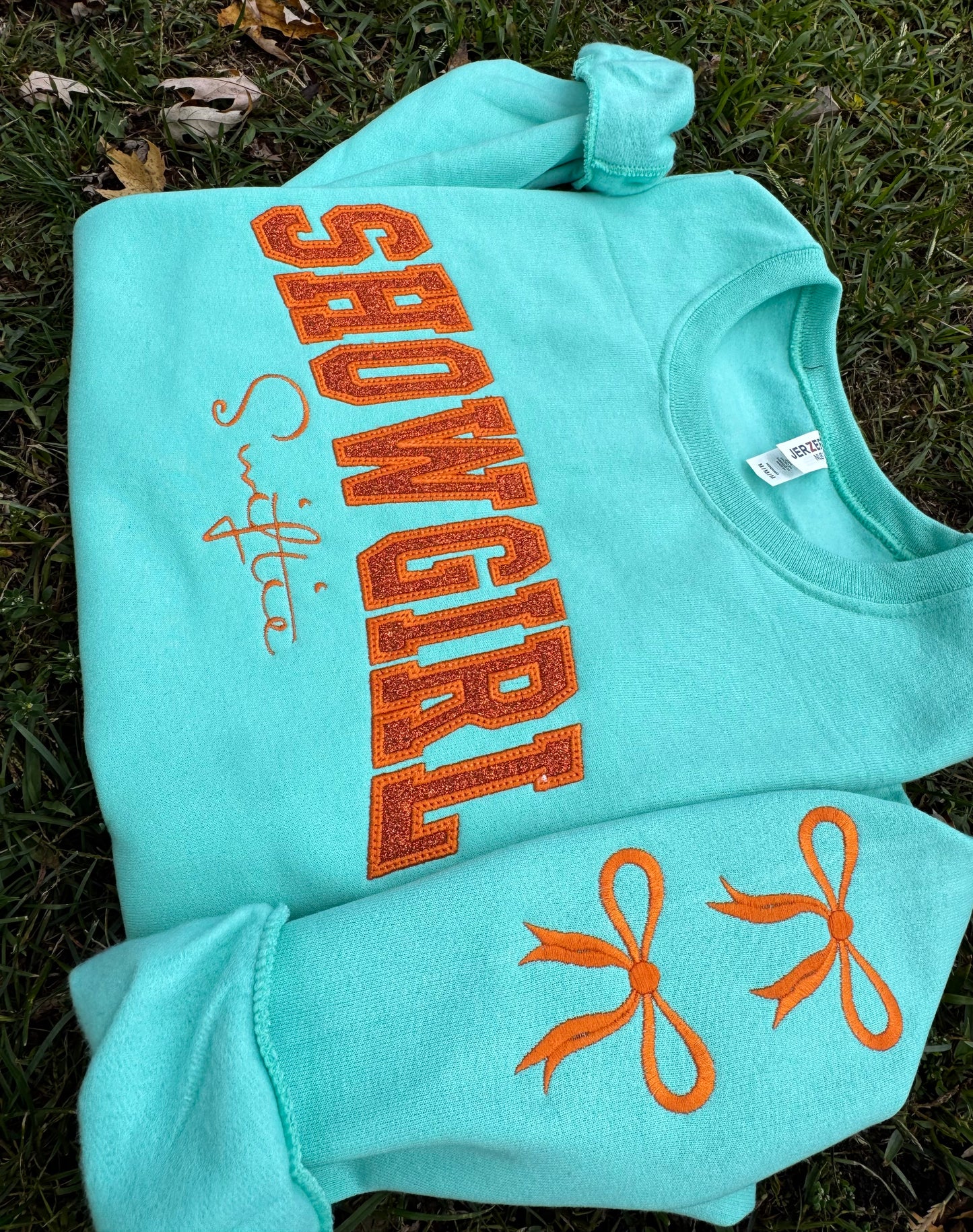 Embroidered showgirl crewneck