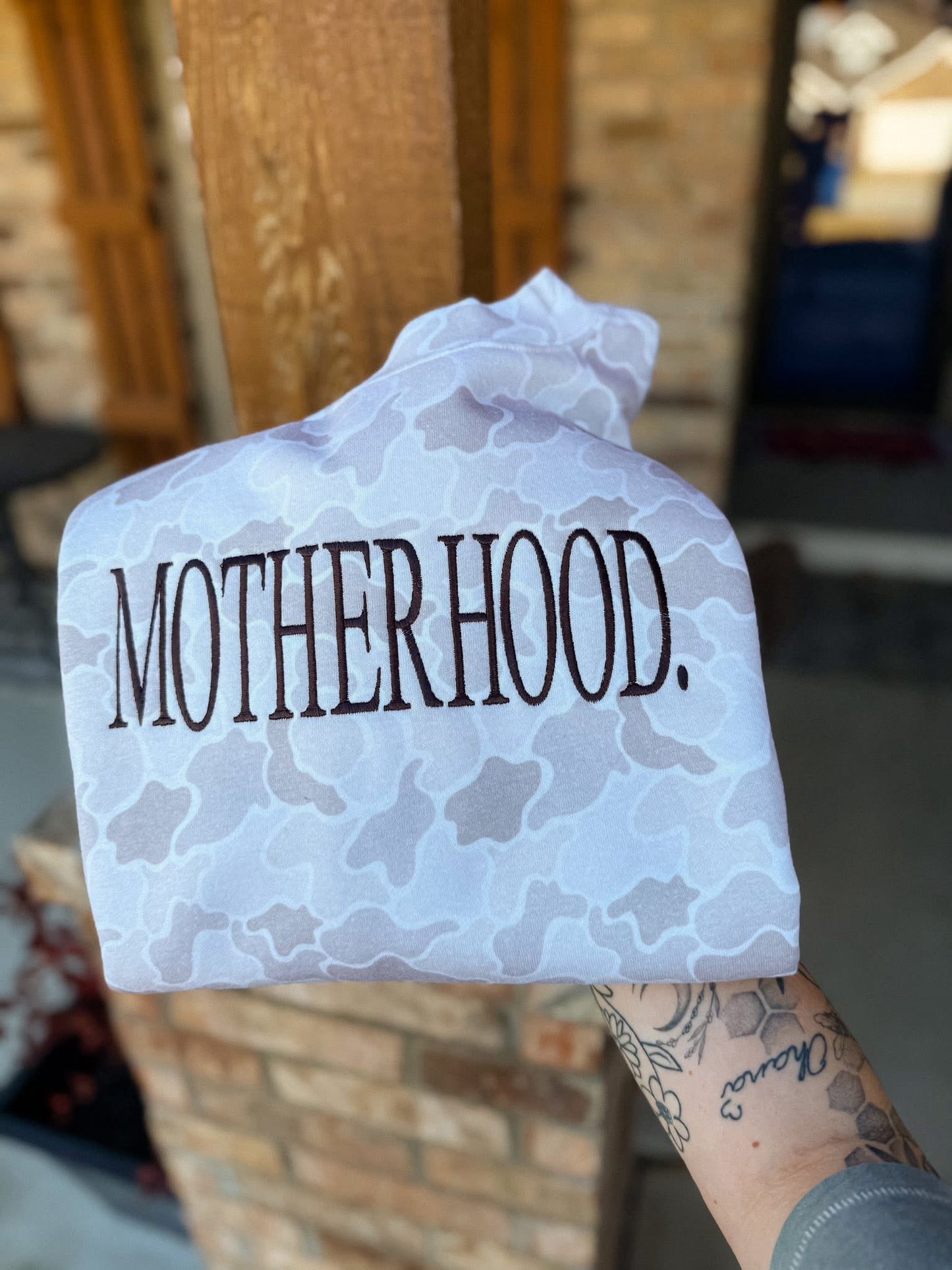 Embroidered duck camo motherhood crewneck