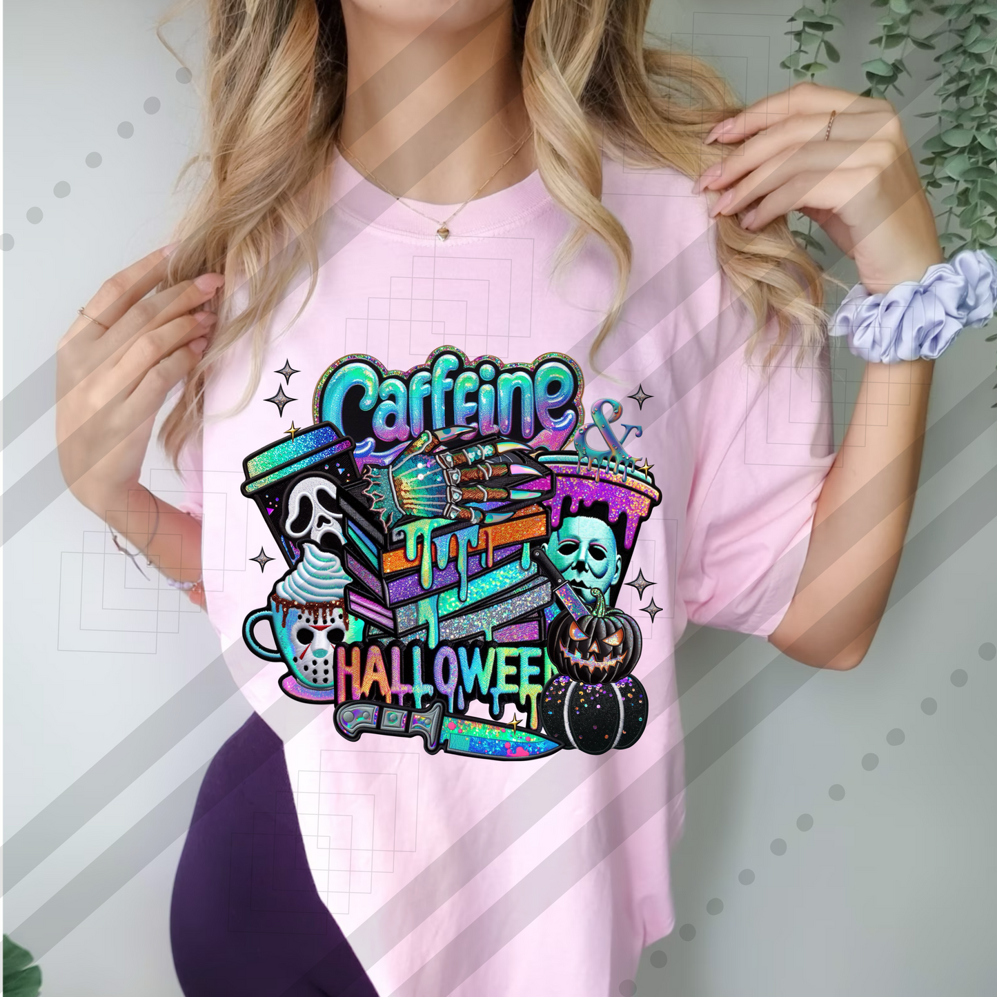 Caffeine & Halloween Faux embroidered/Sequin