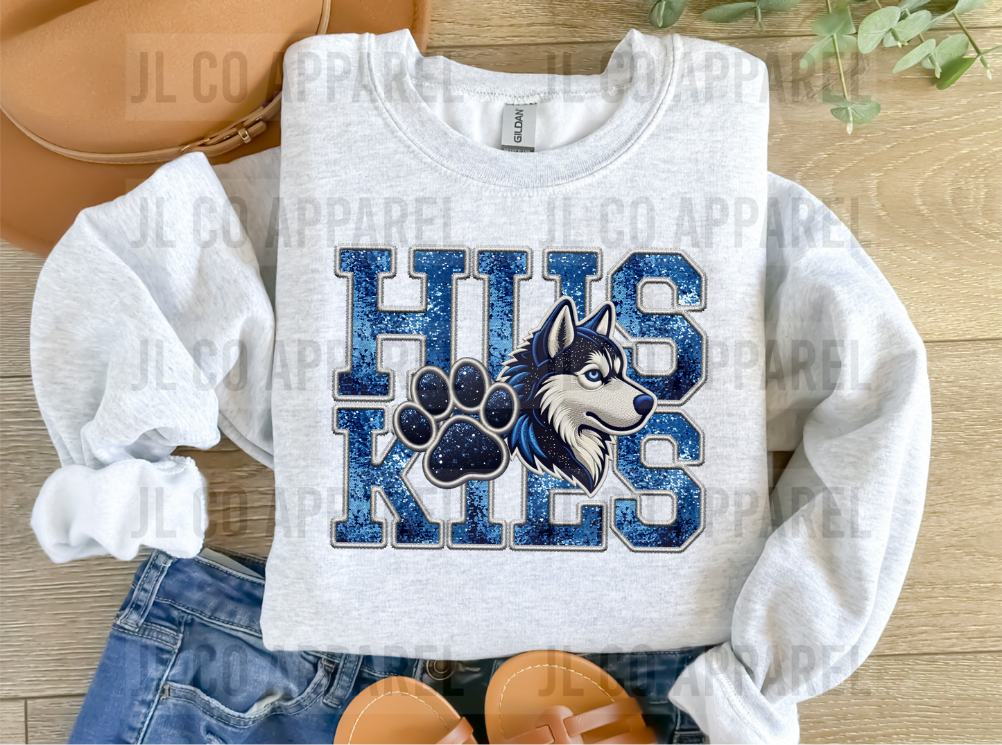 Adult Huskies Faux Embroidered/Glitter