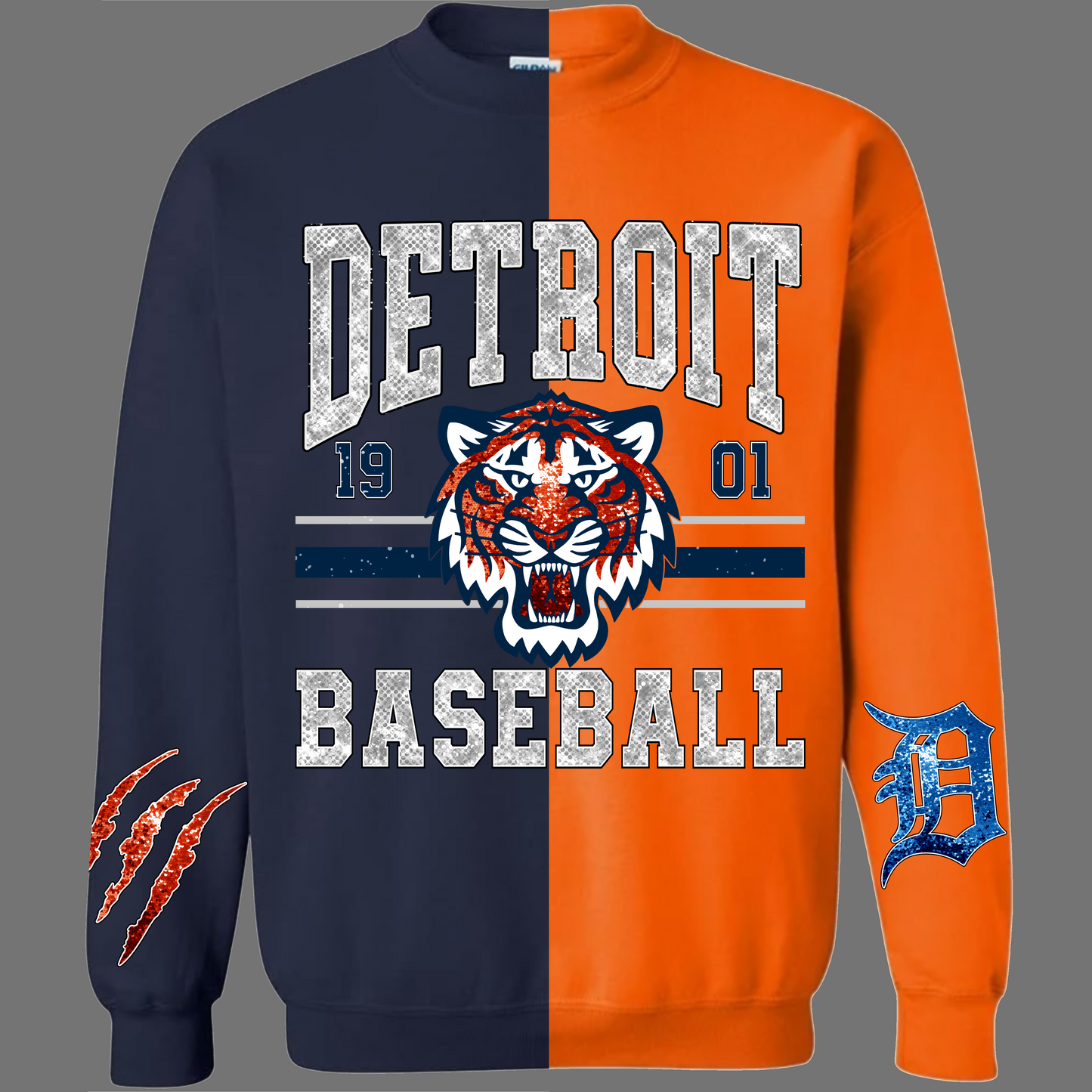 Faux Sequin Split Crewneck Tigers