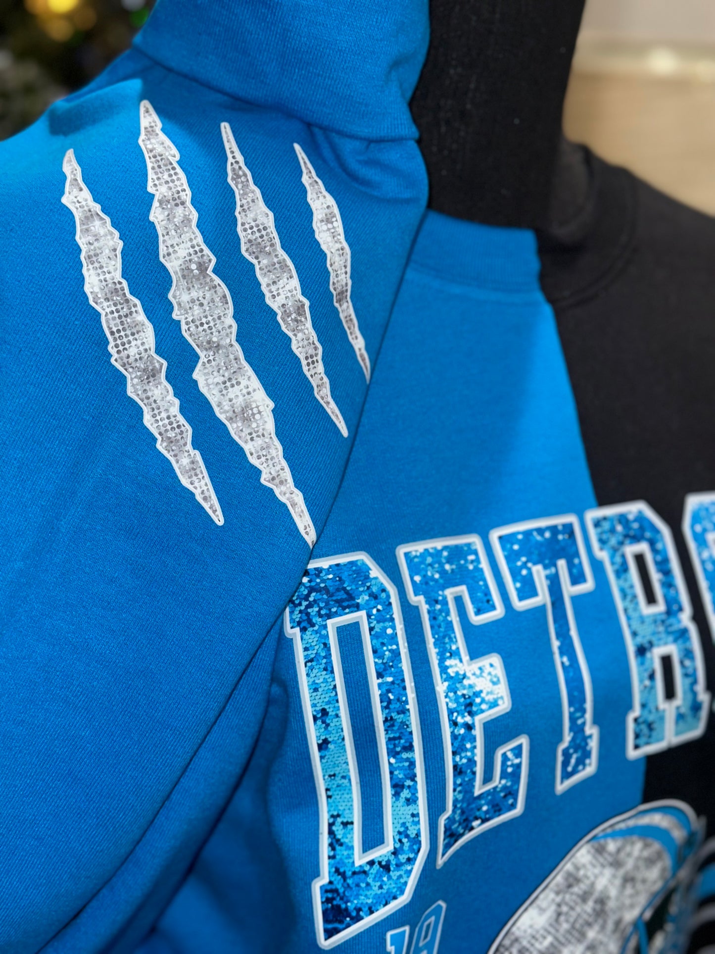 Blk&Blue Split Crewneck-Faux Sequin