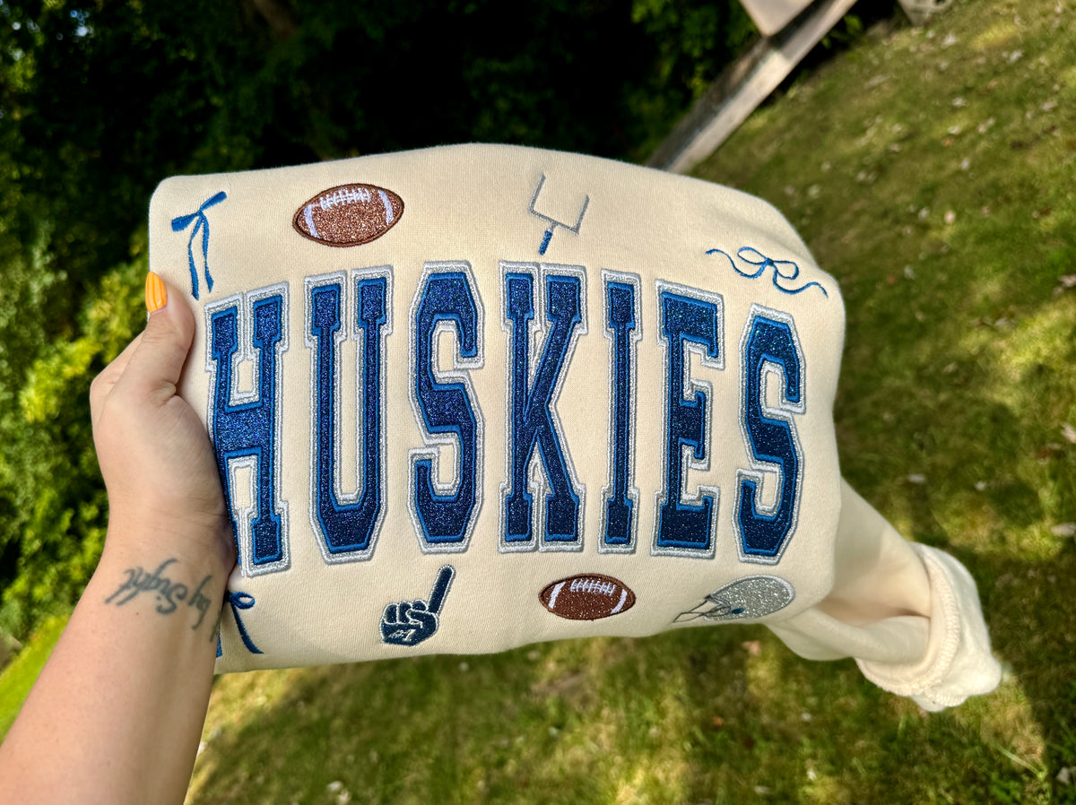 Embroidered Glitz Huskies Crewneck