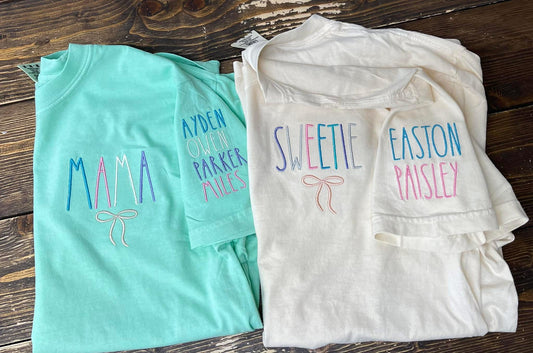 Mama tee custom embroidery