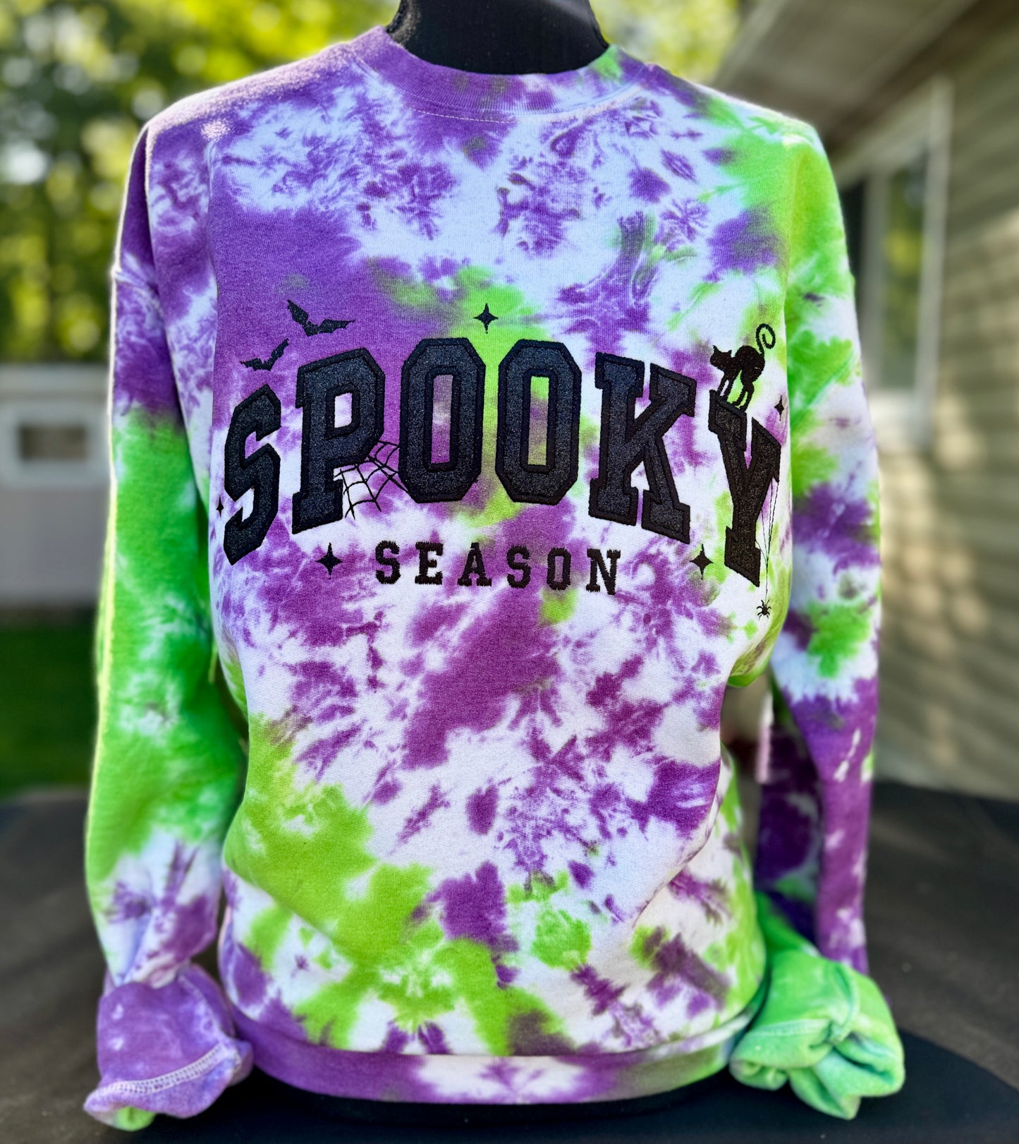 Embroidered dyed spooky season crewneck