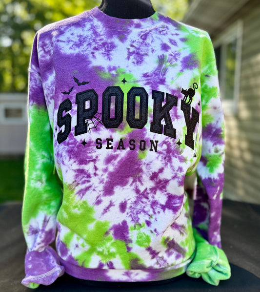 Embroidered dyed spooky season crewneck
