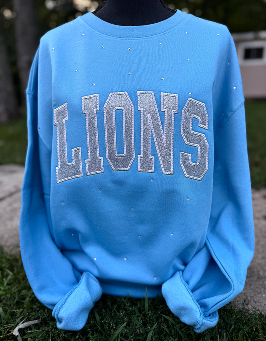 Embroidered Lions Rhinestone crewneck