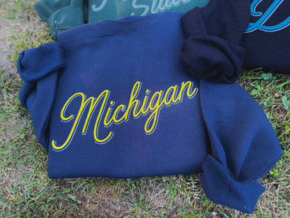 Michigan/State Double Shadow Embroidered Crewneck