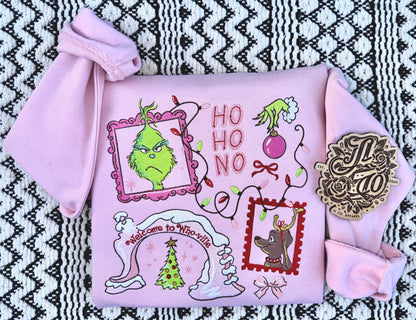 Embroidered green guy crewneck