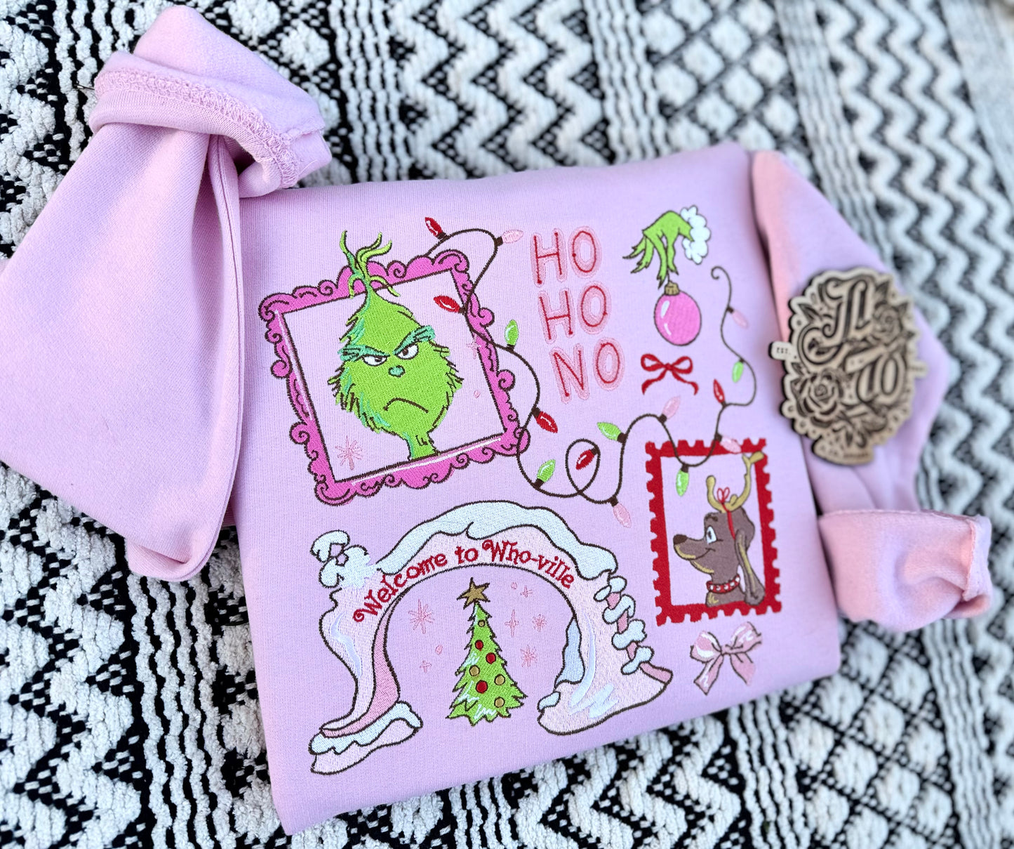 Embroidered green guy crewneck