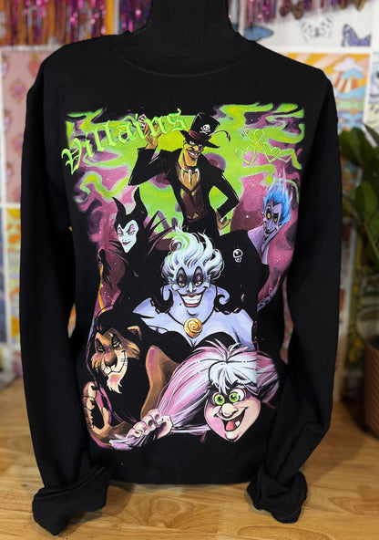 Embroidered villains graphic crewneck