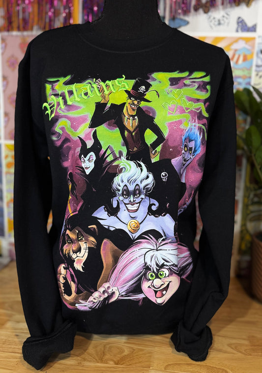 Embroidered villains graphic crewneck