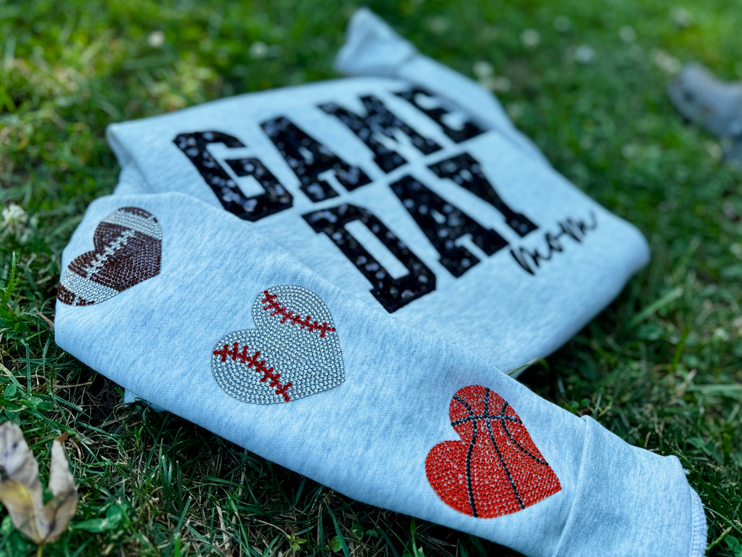 Embroidered sequin game day crewneck