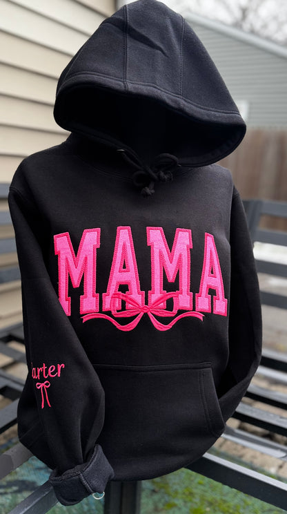 Embroidered neon glitter mama hoodie