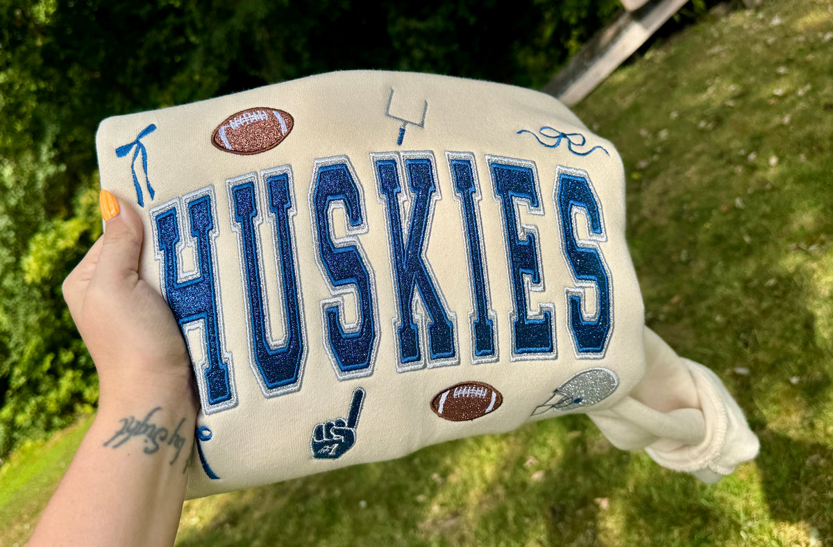 Embroidered Glitz Huskies Crewneck
