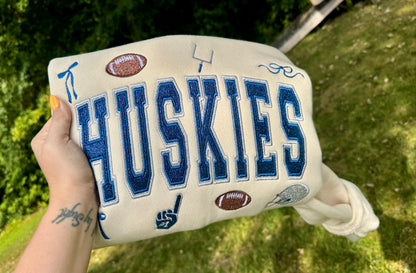 Embroidered Glitz Huskies Crewneck