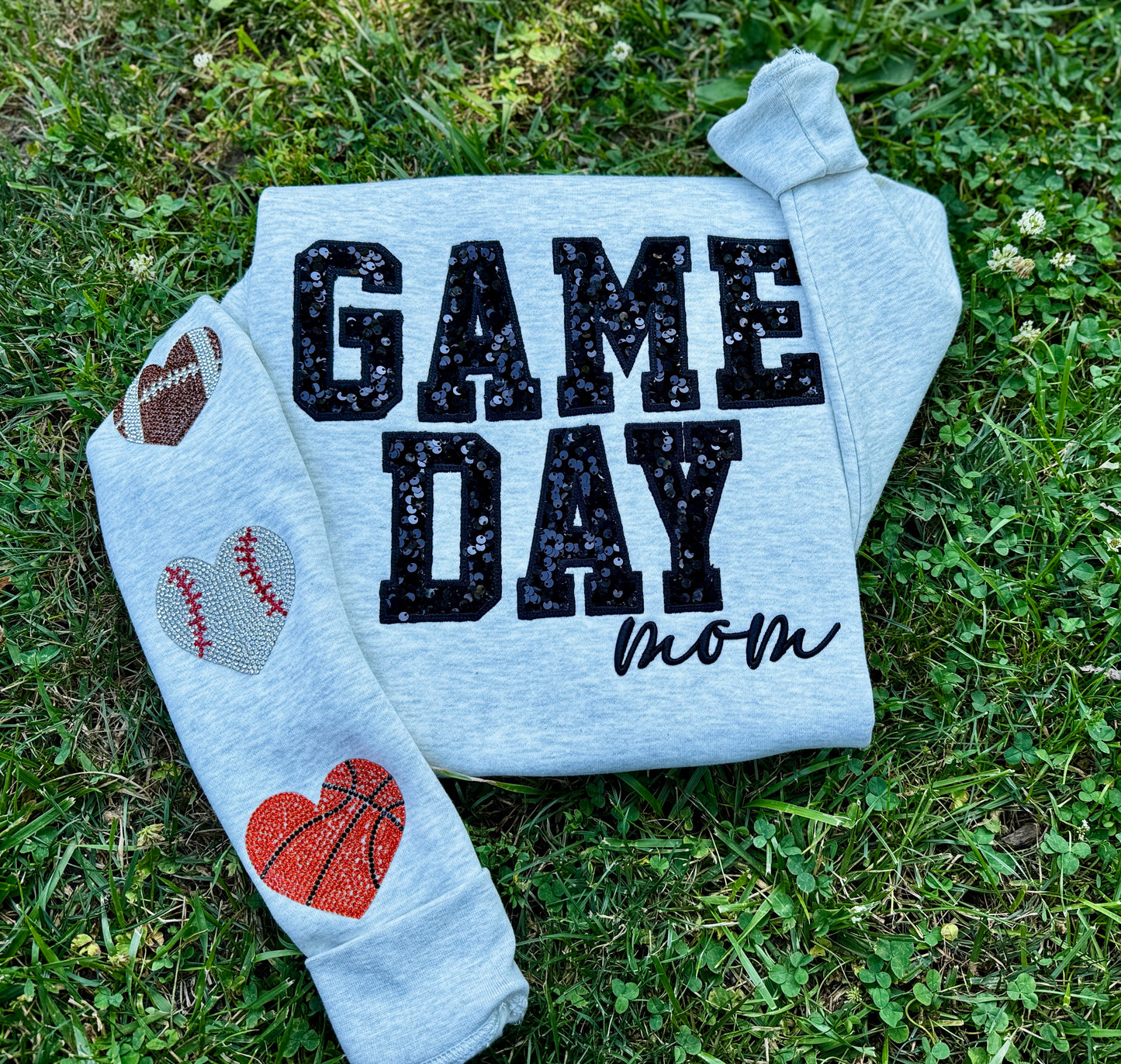Embroidered sequin game day crewneck