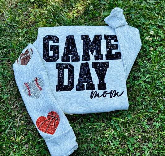 Embroidered sequin game day crewneck