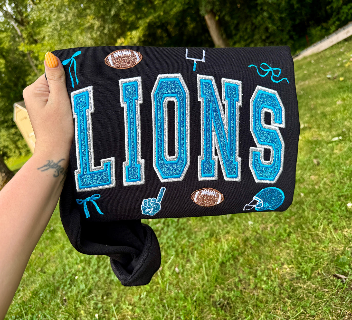 Embroidered Glitz Lions Crewneck