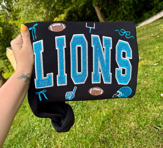 Embroidered Glitz Lions Crewneck