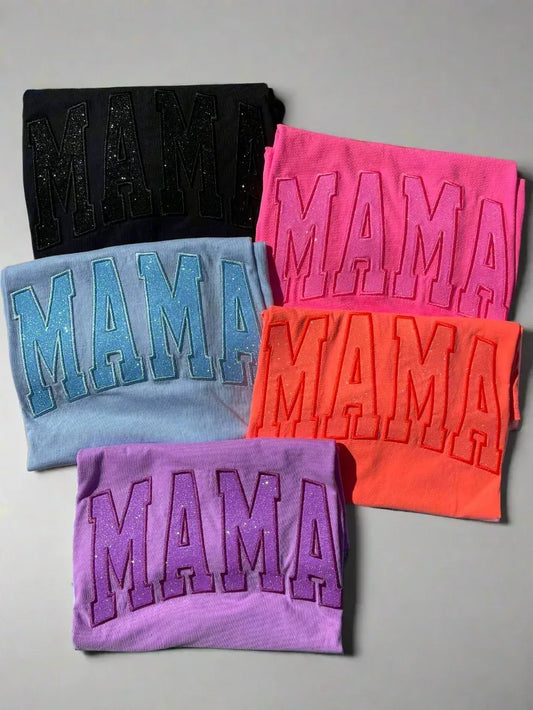 Embroidered mama glitter shirt