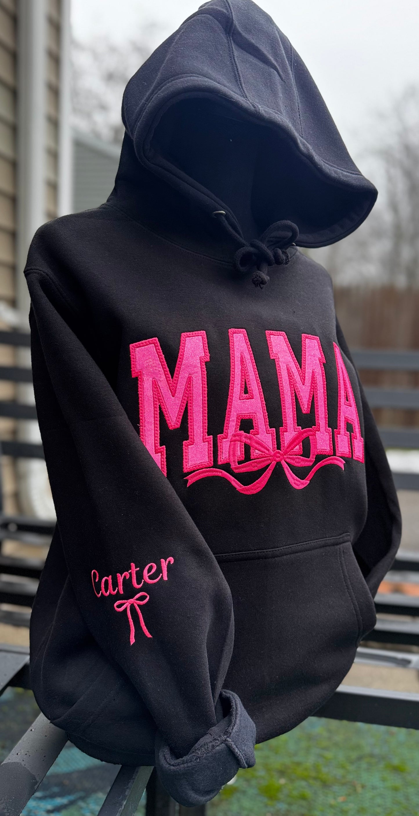 Embroidered neon glitter mama hoodie