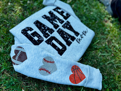 Embroidered sequin game day crewneck