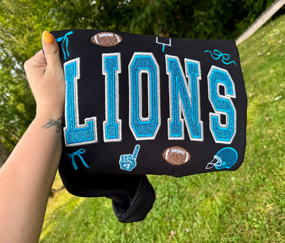 Embroidered Glitz Lions Crewneck