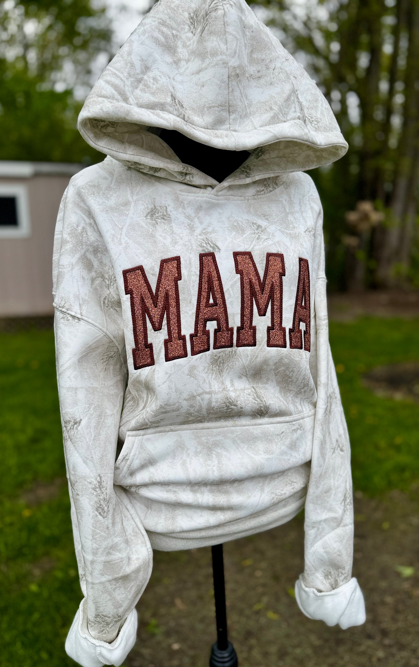 Embroidered camo mama hoodie