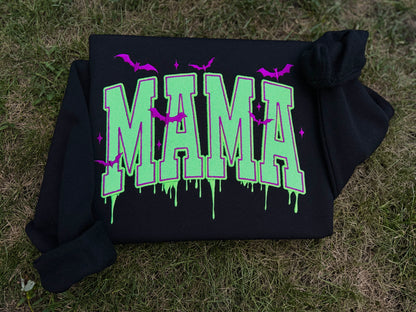 Embroidered glitter batty mama crewneck