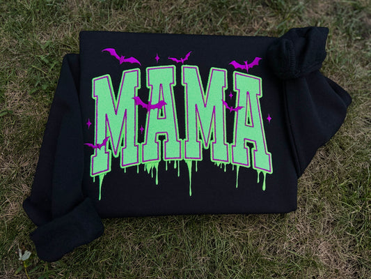 Embroidered glitter batty mama crewneck