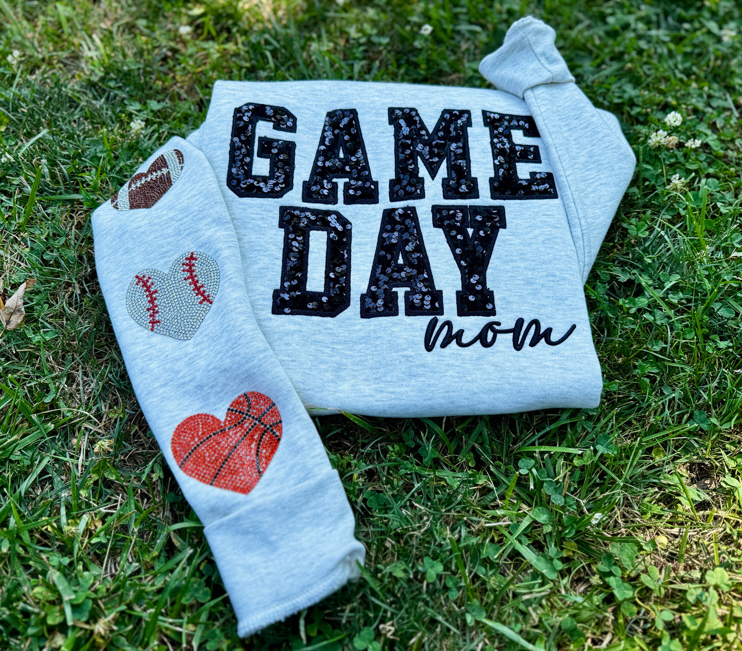 Embroidered sequin game day crewneck