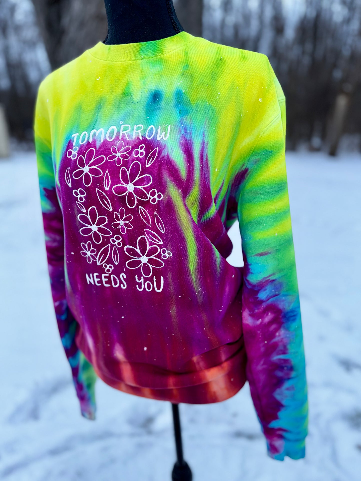 Embroidered tie-dye tomorrow needs you crewneck