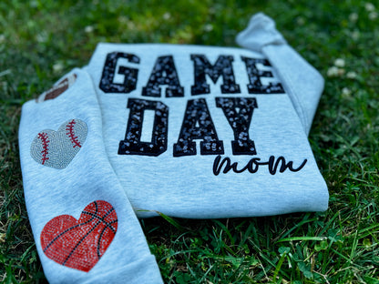 Embroidered sequin game day crewneck