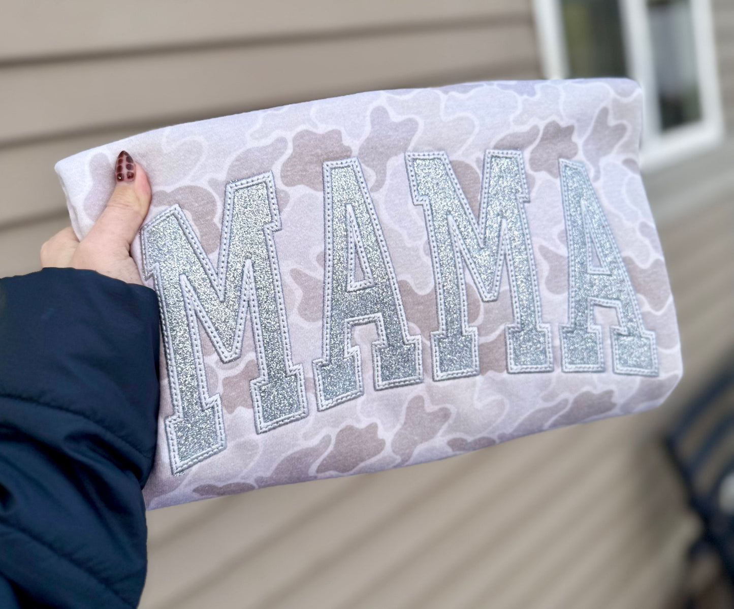 Embroidered camo mama crewneck