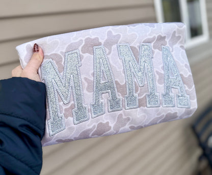Embroidered camo mama crewneck