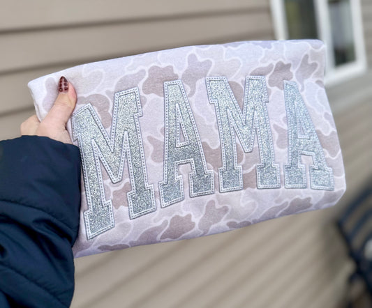 Embroidered camo mama crewneck
