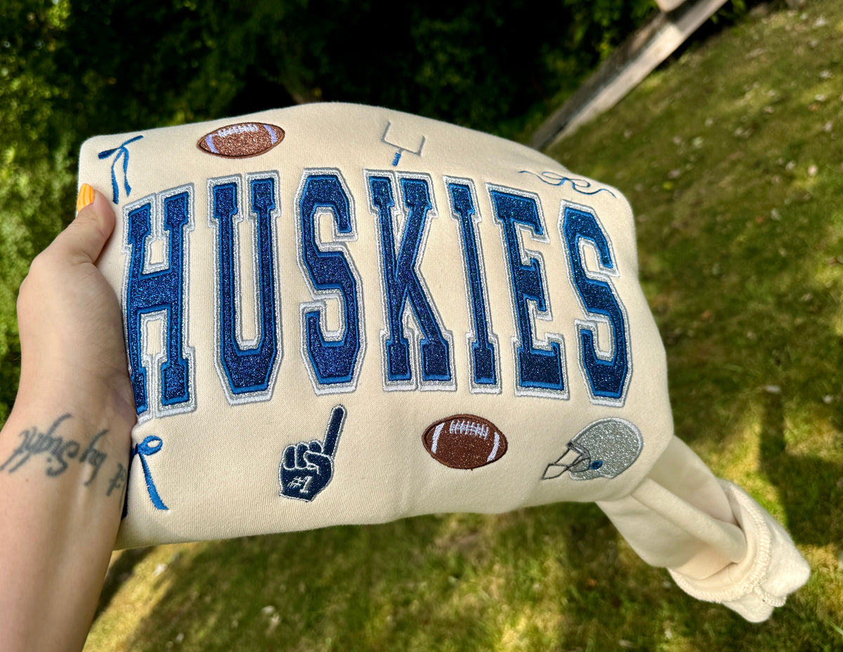 Embroidered Glitz Huskies Crewneck