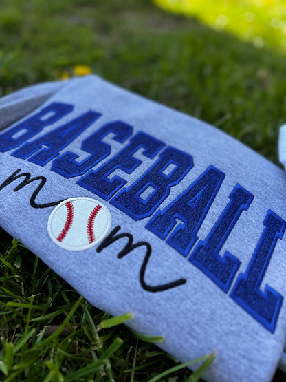 Embroidered baseball mom glitter crewneck