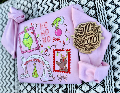 Embroidered green guy crewneck