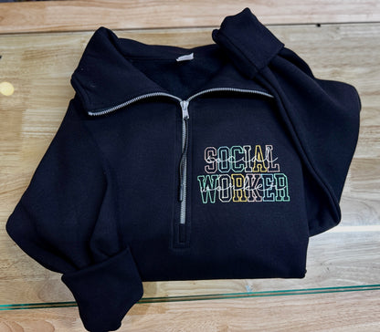 Embroidered social worker 1/4 zip