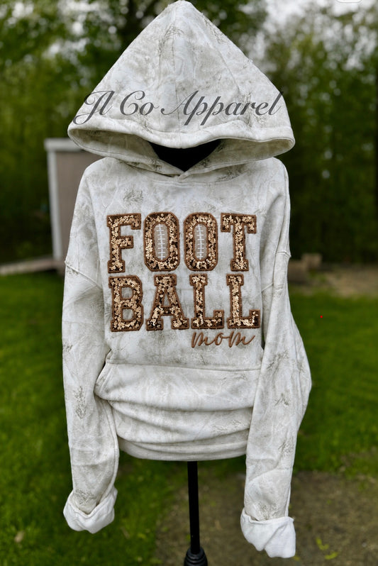 Embroidered sequin football mom hoodie
