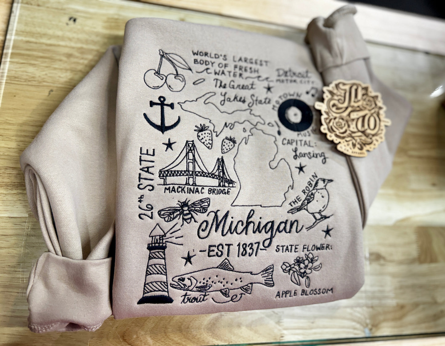 Embroidered exclusive michigan crewneck