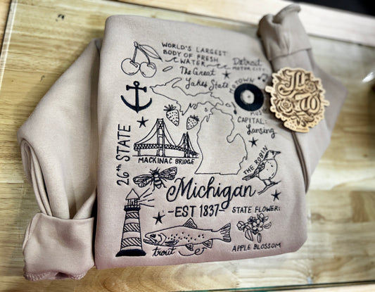 Embroidered exclusive michigan crewneck