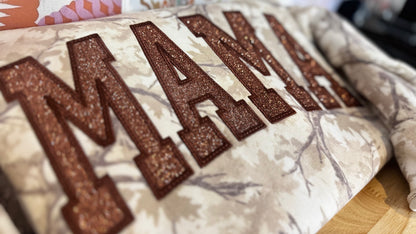 Embroidered camo mama crewneck